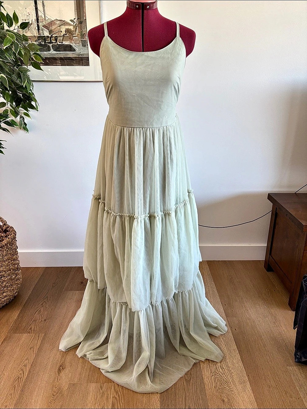 Indie Blue Women's Marabella Dress Tiered Maxi Green Medium